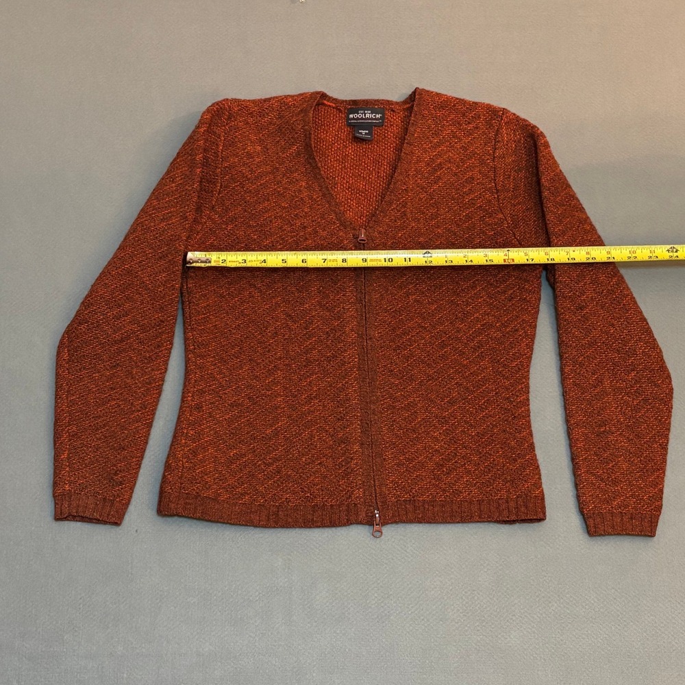 Woolrich Womens 100% Wool Full Zip Cardigan Sweater Orange Bittersweet Medium